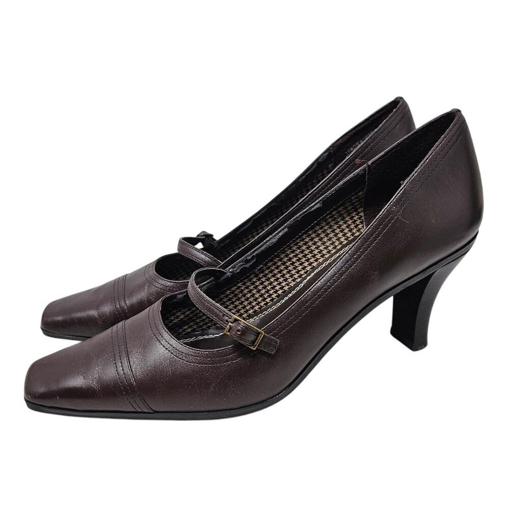 Vintage Nine Co 9 Brown Leather Heel Mary Jane Square Toe Whimsygoth Academia
